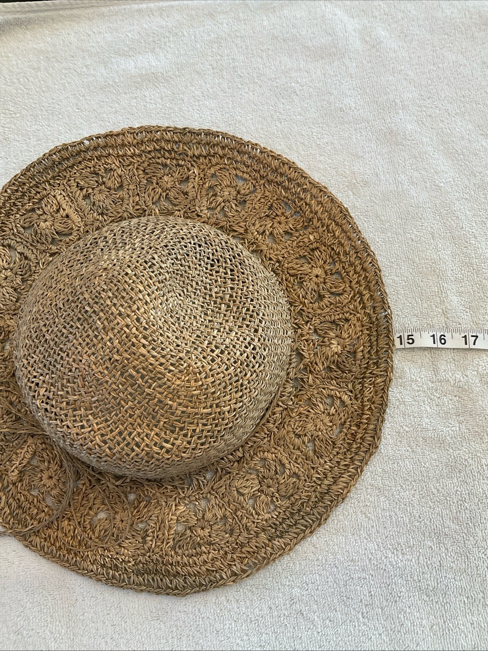 Natural Brown Crochet Straw Sun Hat with Tie - Picture 2 of 3